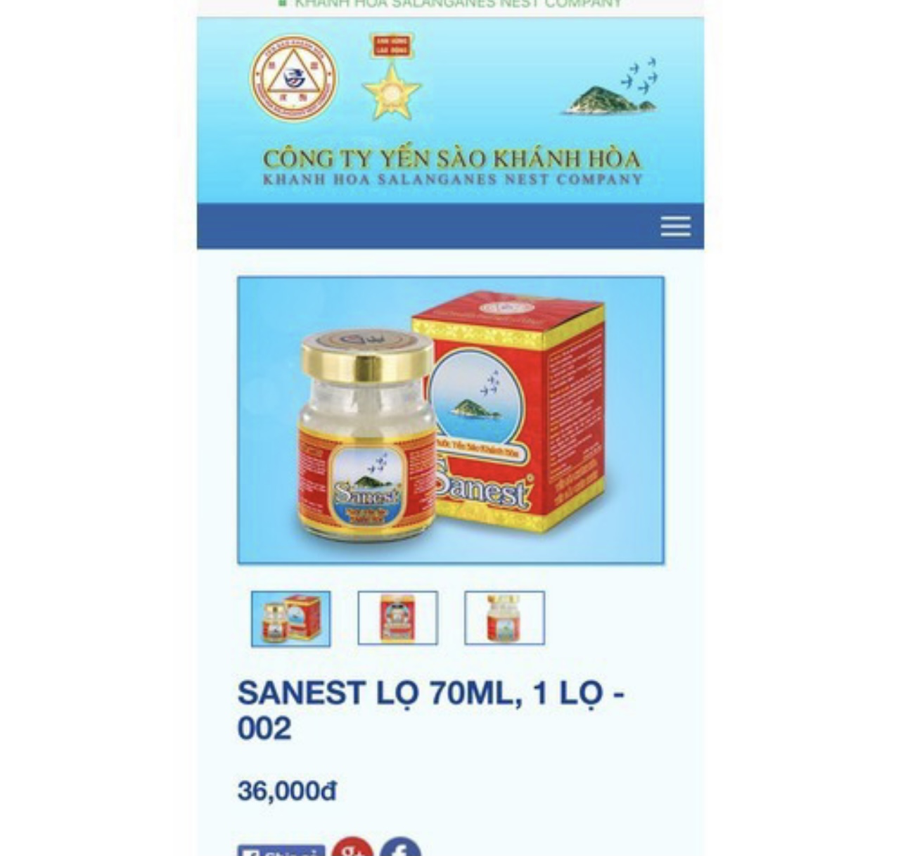 Nước Yến sào Khánh hoà sanest 70ml