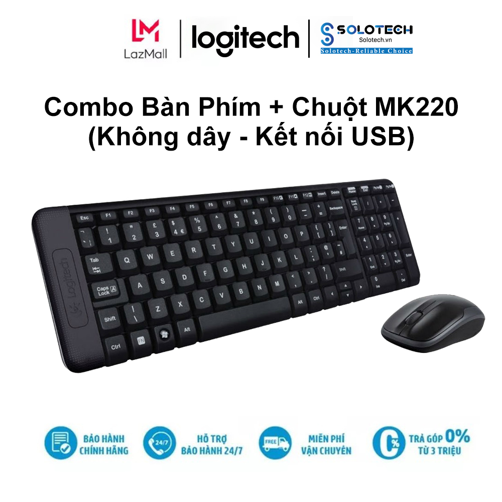 Combo Bàn phím + Chuột Logitech MK220 (Không dây - Kết nối USB)