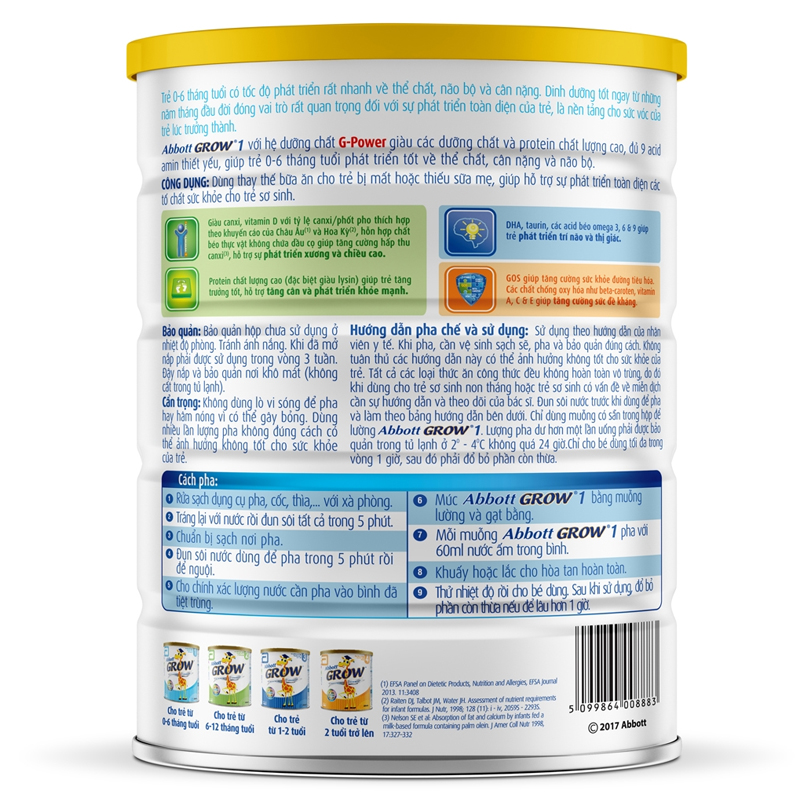 Sữa bột Abbott Grow 0+ 800g (cho trẻ từ 0-12 tháng)