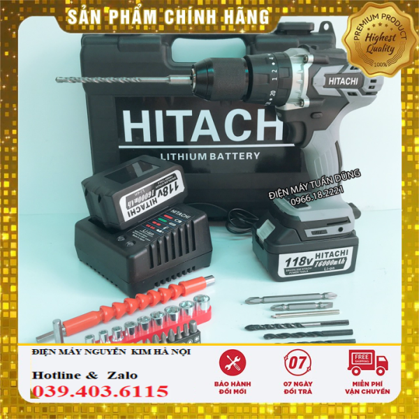 |HÀNG CHÍNH HÃNG| HÀNG CHÍNH HÃNG| Máy khoan cầm tay pin Hitachi 118V Động cơ KHÔNG CHỔI THAN Siêu mạnh mẽ và bền bỉ KÈM 2 PIN TẶNG 30 CHI TIẾT