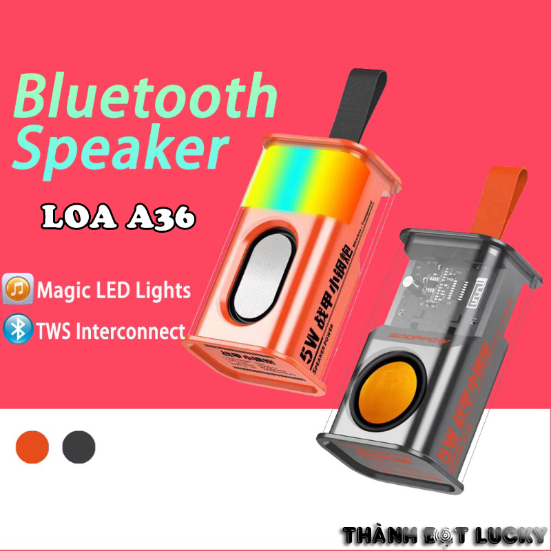 Loa A36 Bluetooth mini xách tay nhỏ gọn âm thanh siêu hay đèn led nhấp nháy, kết nối được 2 loa cùng lúc