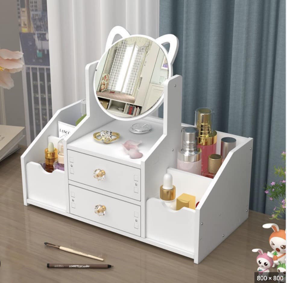 Hot trend!!!kệ đựng mỹ phẩm gương mèo_ kệ đựng mỹ phẩm lớn kèm gương tai mèo.,tủ để đồ trang điểm mini kệ đựng mỹ phẩm mini có gương tai mèo,hộp mỹ phẩm thiết kế tiện lợi