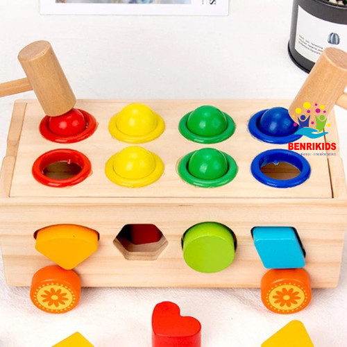 Wooden toy wooden pull-out car with a guitar shaped block love numbers puzzle toy for baby to develop thinking and basic skills