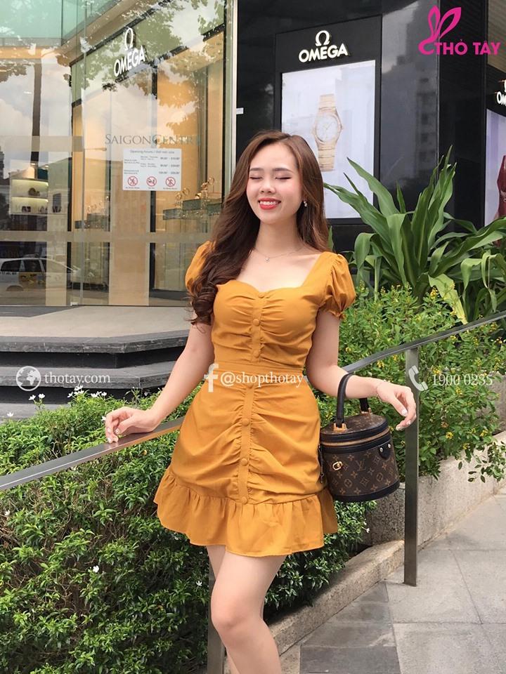Đầm Nữ ( Váy Nữ ) Dáng Xòe Body Hàn Nút Thời Trang Bambo