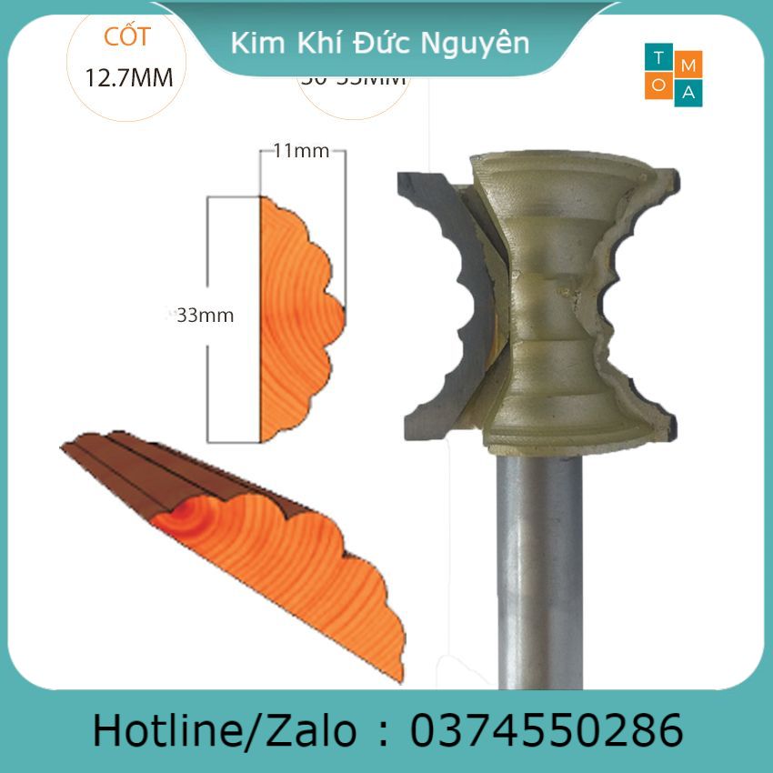 Mũi phay đánh chỉ kệ tivi 7 chỉ đánh gỗ dày 30-33mm cốt 12.7mm - mũi soi chỉ đũa cột tủ hàng việt nam chất lượng cao