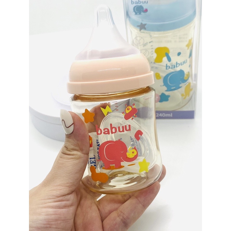 [ chọn núm S,M,L,LL] - Bình sữa cổ rộng PPSU Babuu 90ml/120ml/160ml/240ml/300ml (quà tặng hấp dẫn)