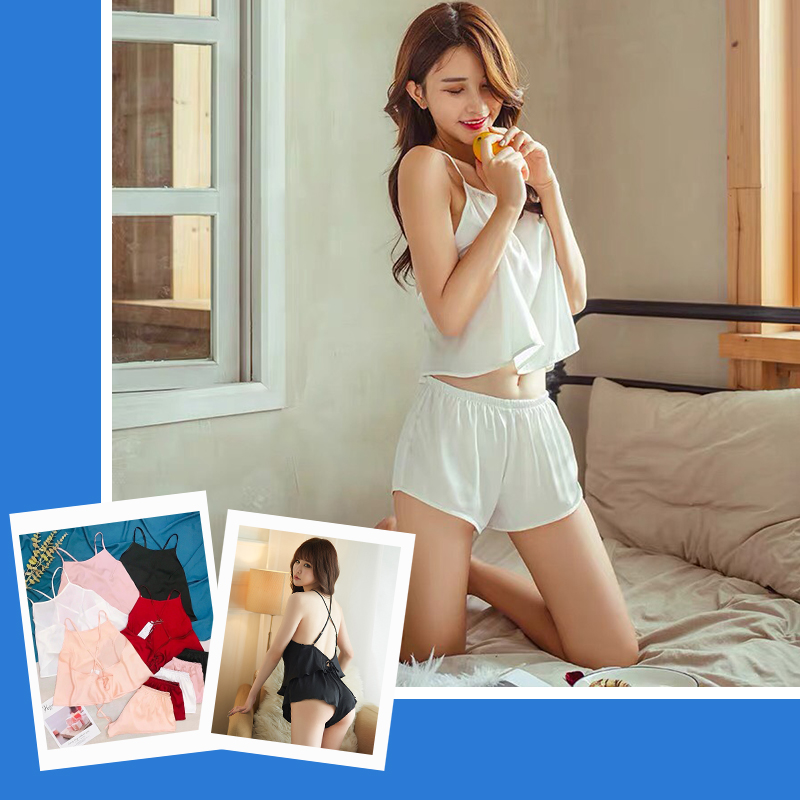 [HCM]Đồ Ngủ Lụa Cao Cấp Hai Dây Chéo Lưng Gợi Cảm (Màu Trắng)