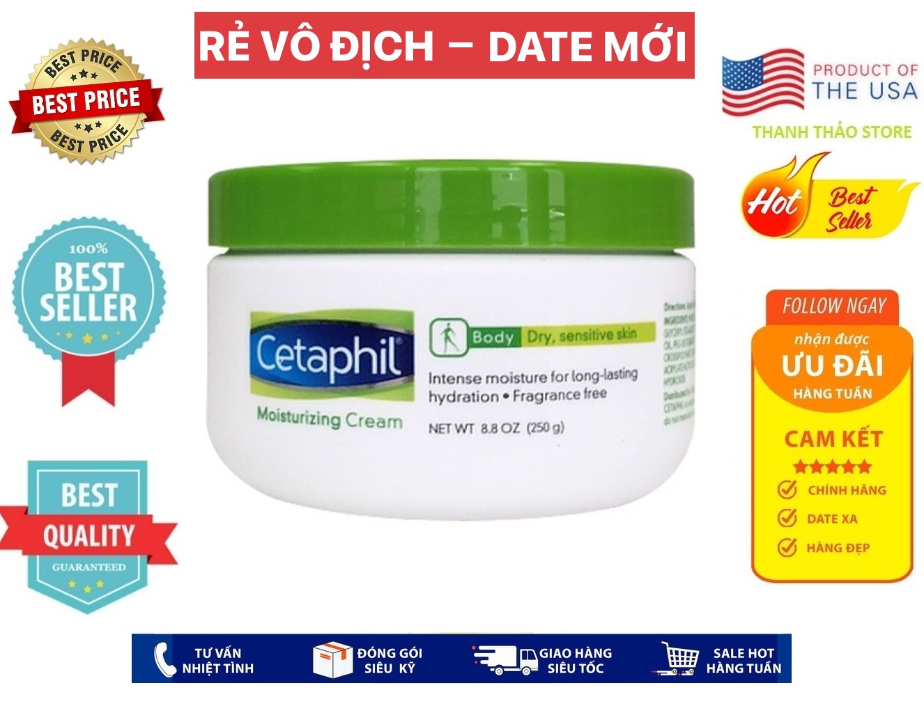 [USA Official] Kem Dưỡng da Body Cetaphil Moisturizing Cream 250g