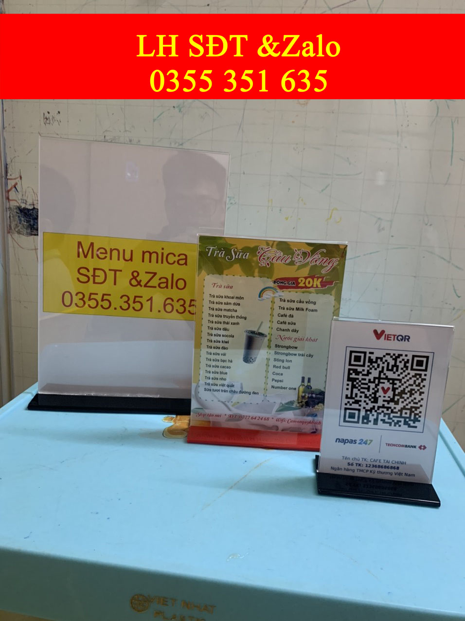 Menu mica A5 kích thước 15x21cm, Menu đế lùa