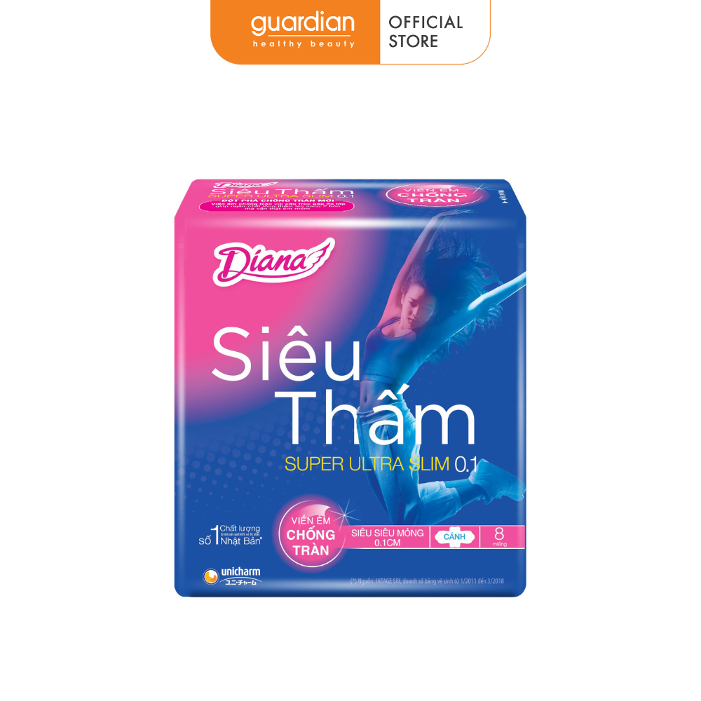 Băng Vệ Sinh Siêu Thấm Siêu Siêu Mỏng 0,1cm Có Cánh 23cm Diana 8 Miếng