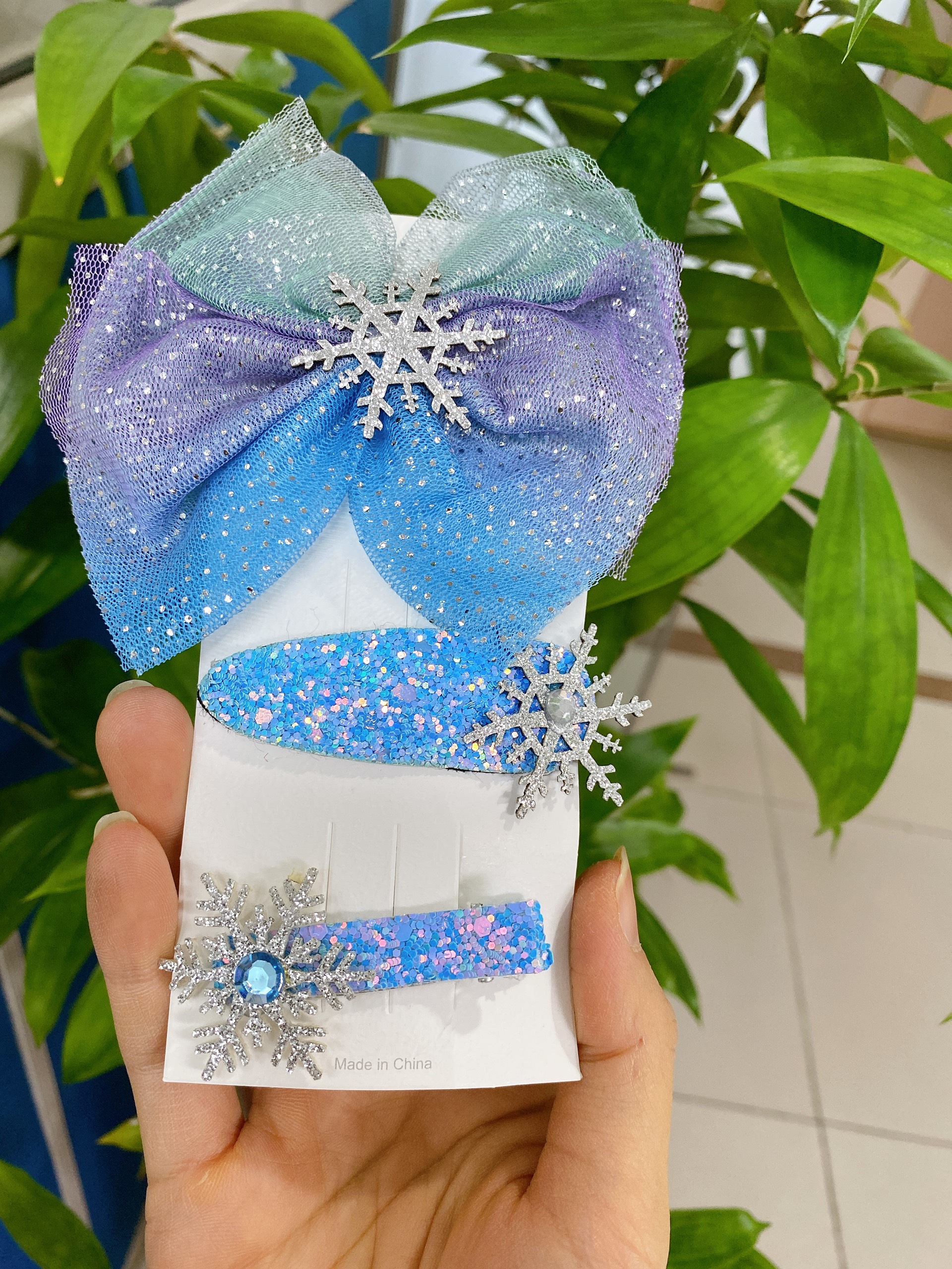 set 3 kẹp tóc nơ công chúa tuyết elsa