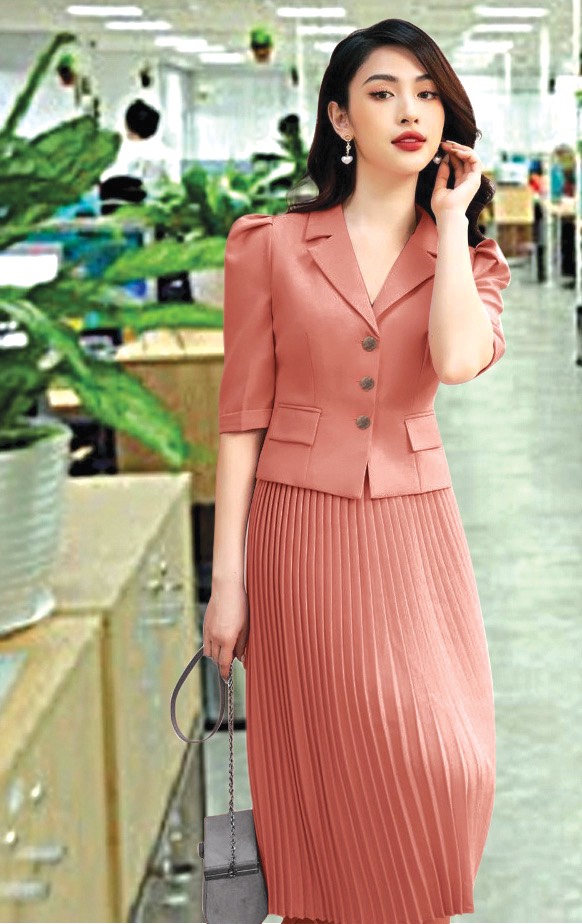 Set cổ sen chân váy dập ly