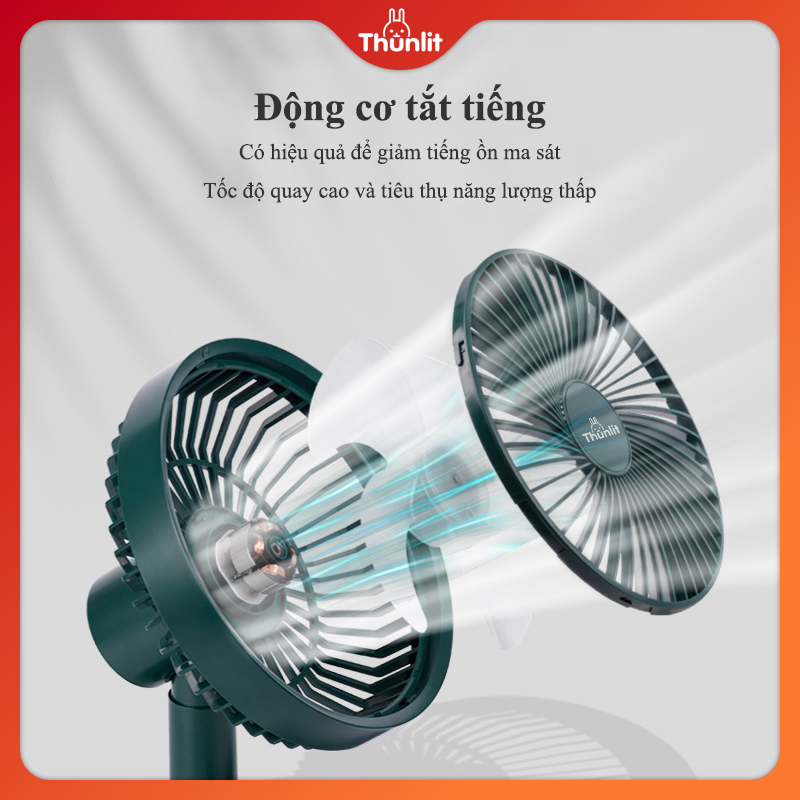 Quạt để bàn quay Thunlit USB 4000mAh có thể sạc lại 4 tốc độ gió 180 ° điều chỉnh tự động im lặng