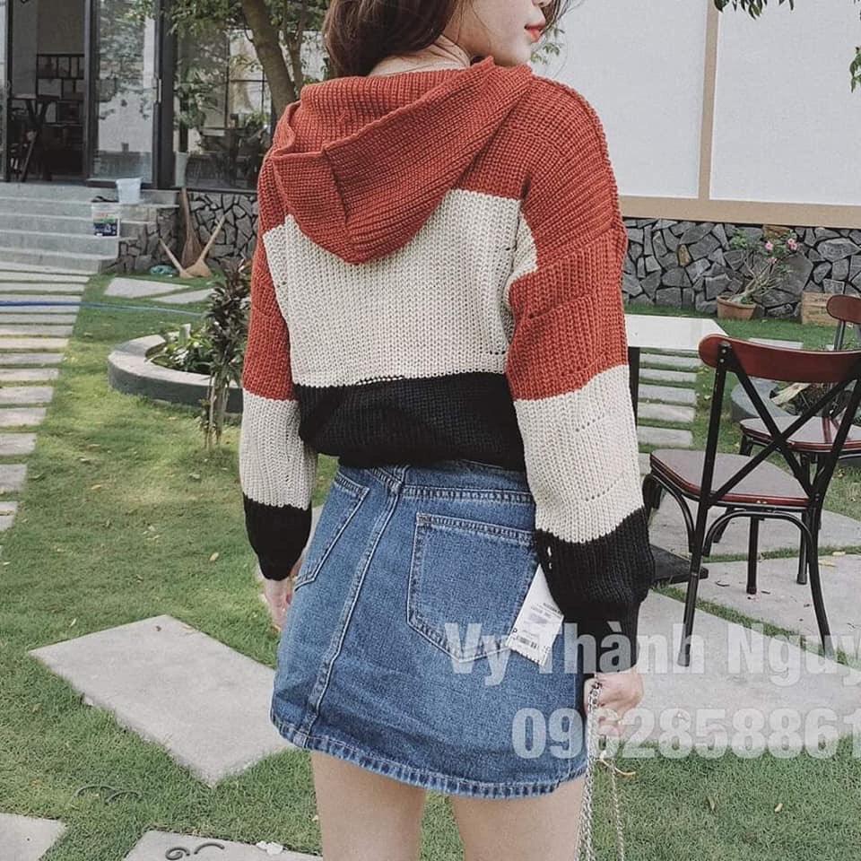 [HCM]ÁO  LEN SỌC CÓ NÓN HÀNG QCCC  SIÊU XỊN SÒ M002