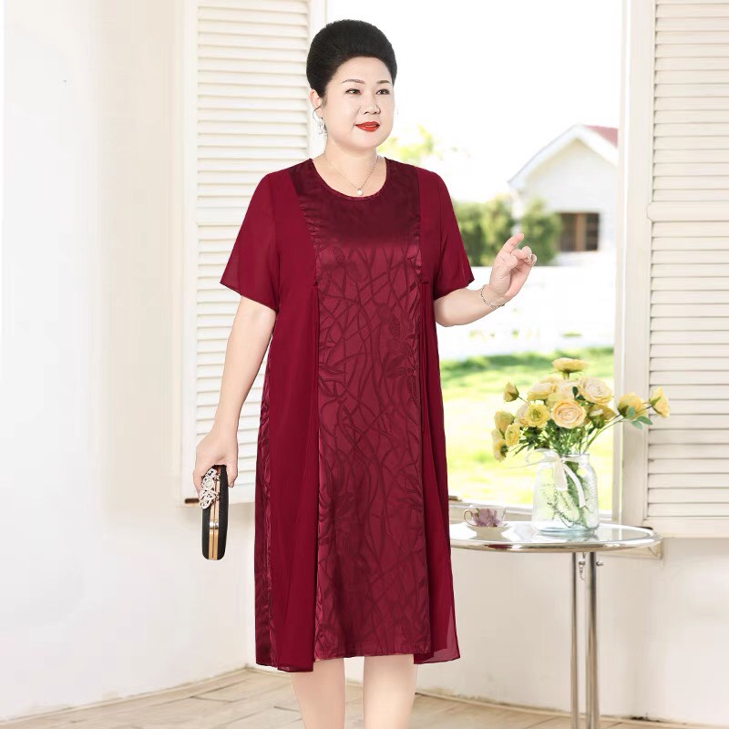 Đầm suông phối gấm u50 u60 bigsize cao cấp - G11022
