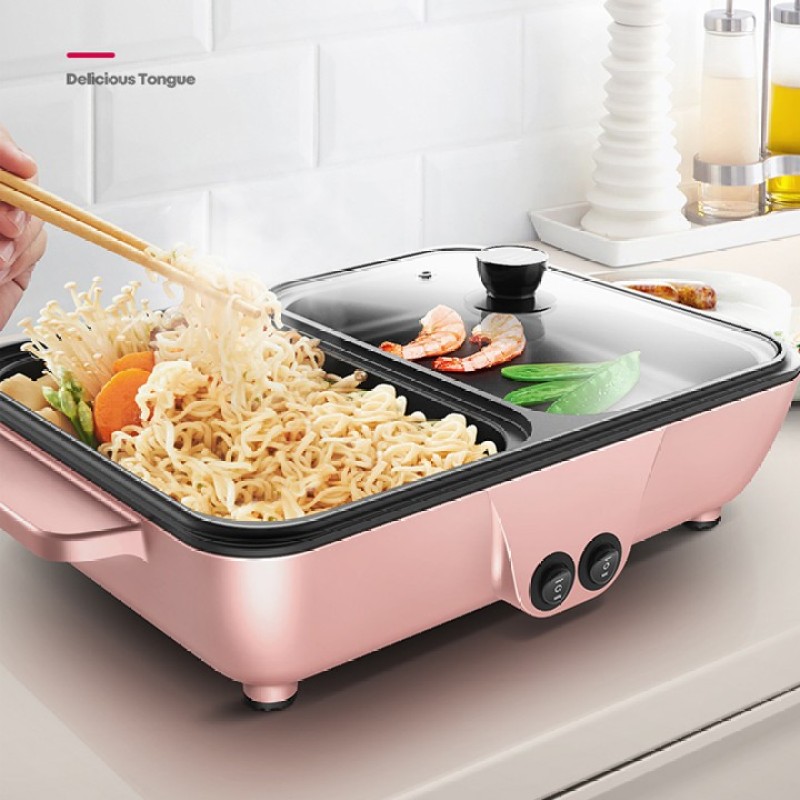 Giá bán Nồi Lẩu Nướng Điện, Nồi Lẩu 2 Ngăn Công Tắc Riêng Biệt Đa Năng Xào, Chiên, Nướng, Nấu – Tiện Dụng