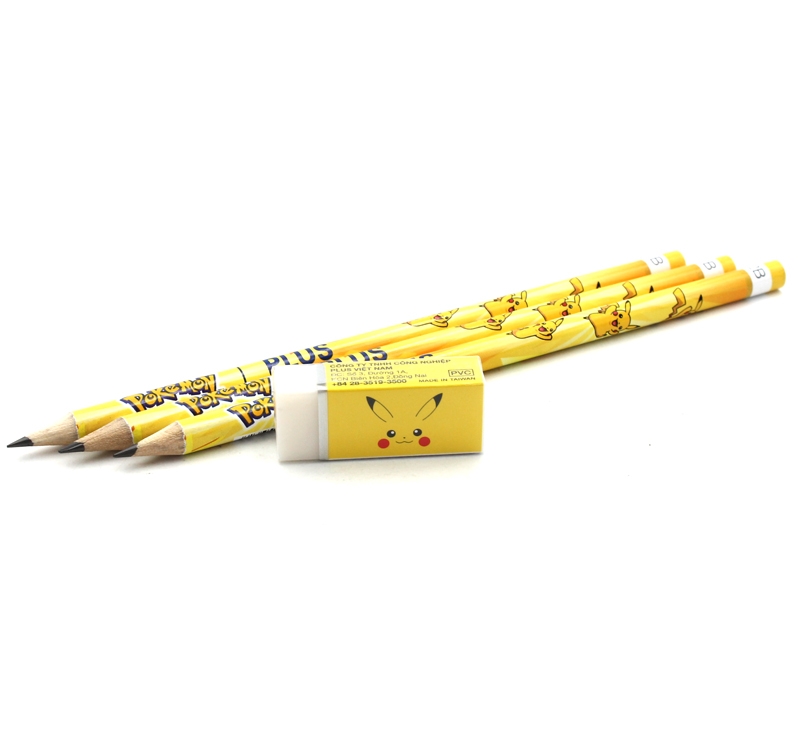 Bộ Bút Chì 3 Cây 2B + Cục Gôm Vàng - Plus-600-V004