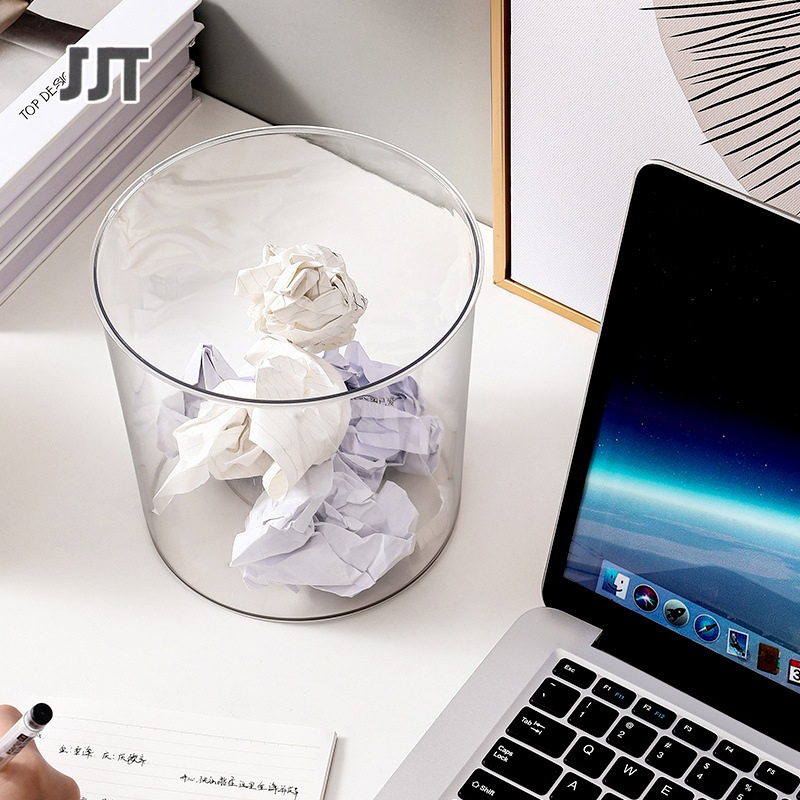 Round transparent garbage bin Desktop trash can put a lot of things, simple, large capacity. Desktop trash bin, room bin, solid solid bin, strong plastic bin Japanese style trash can without lid