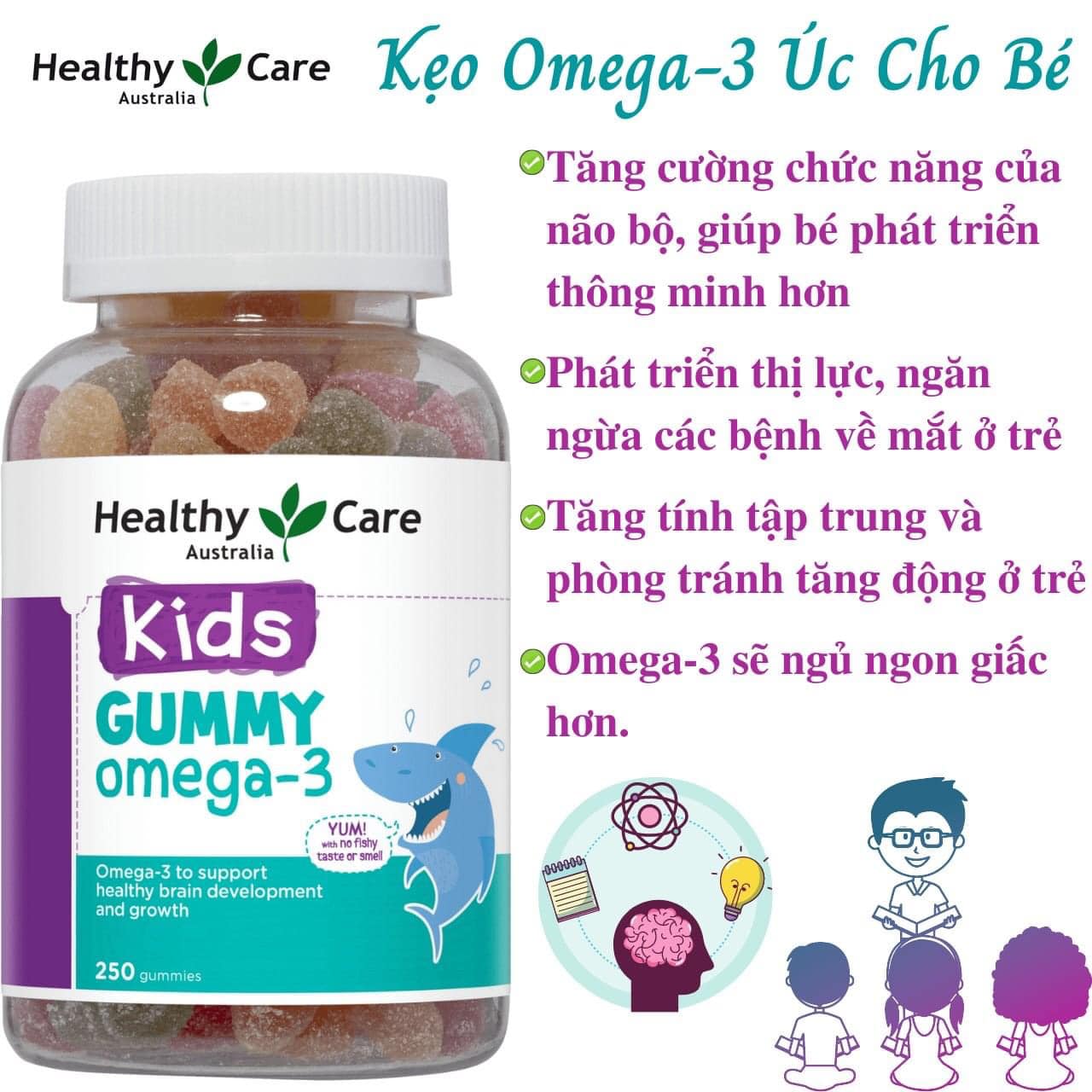 Kẹo dẻo gummy omega 3 healthycare