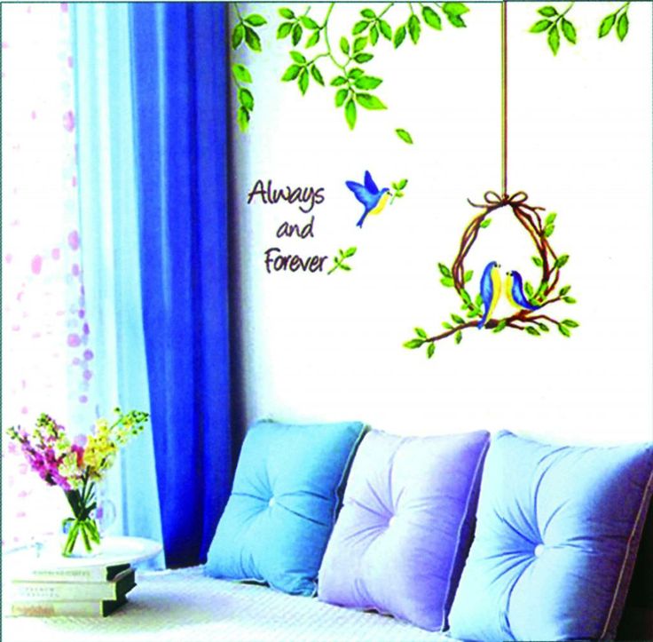 DECAL DÁN TƯỜNG LỒNG CHIM VÀ XE ĐẠP XANH