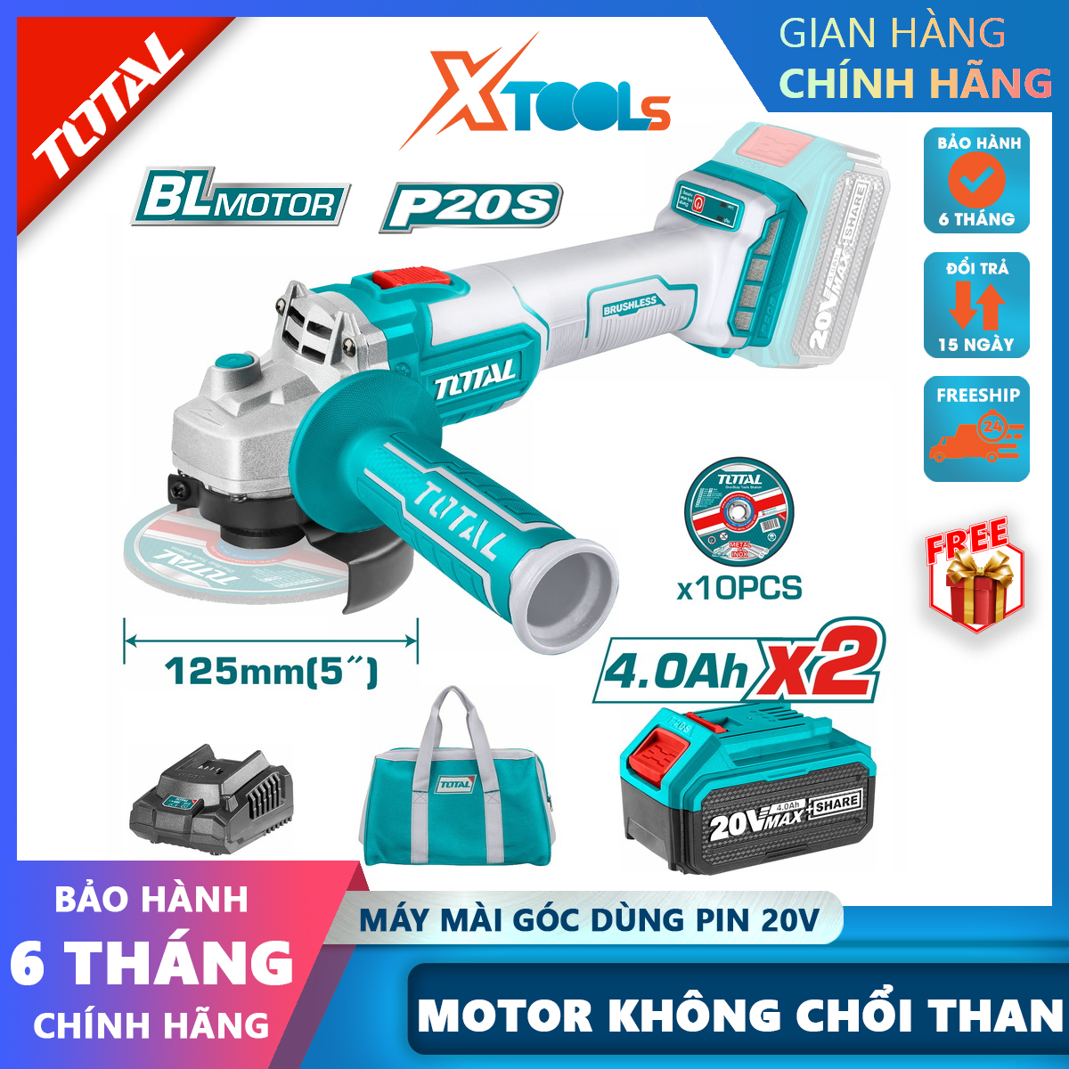 Total tagli201258 brushless motor 20V battery angle grinder