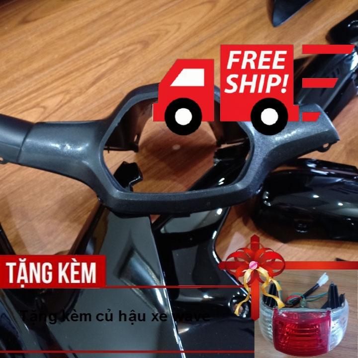 [SHIP 0 VNĐ  ]Dàn áo xe Wave Alpha,Wave 110, Wave zx  đời xe 1997 đến 2006 dòng pha 2 bóng, nhựa ABS nguyên sinh màu ĐEN, tặng kèm Củ hậu cho xe wave - có MIỄN PHÍ BỘ TEM xịn - k bay màu., , đồ phụ tùng xe máy giá rẻ