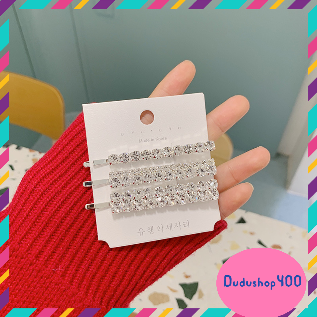 Set 3 kẹp mái đính đá hàn quốc sang chảnh