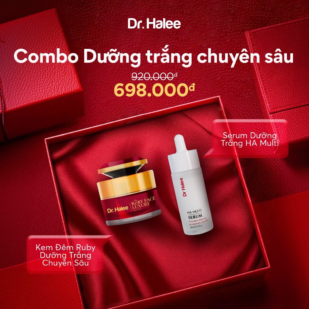 Combo Kem Ruby Lựu Đỏ Ban Đêm Dr Halee Và Serum Dưỡng Trắng HA Multi