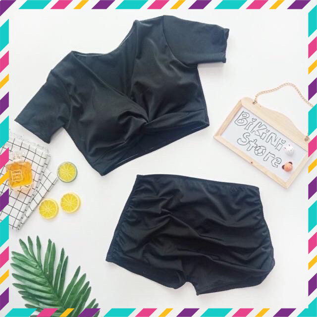 Bikini, Đồ Tắm Biển Cộc Tay 2 Mảnh Xoắn Ngực