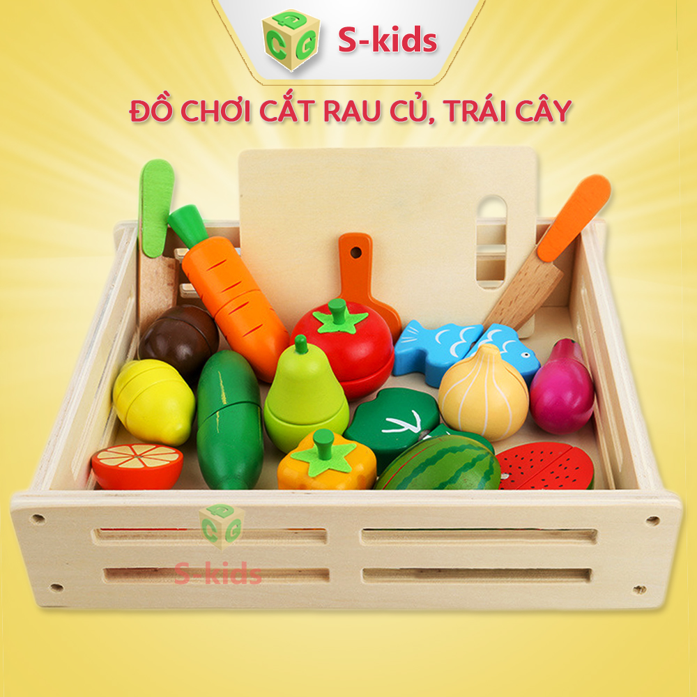 Đồ chơi gỗ S-Kids Bộ khay cắt trái cây, rau củ - Đồ chơi cho bé gái xinh xắn -