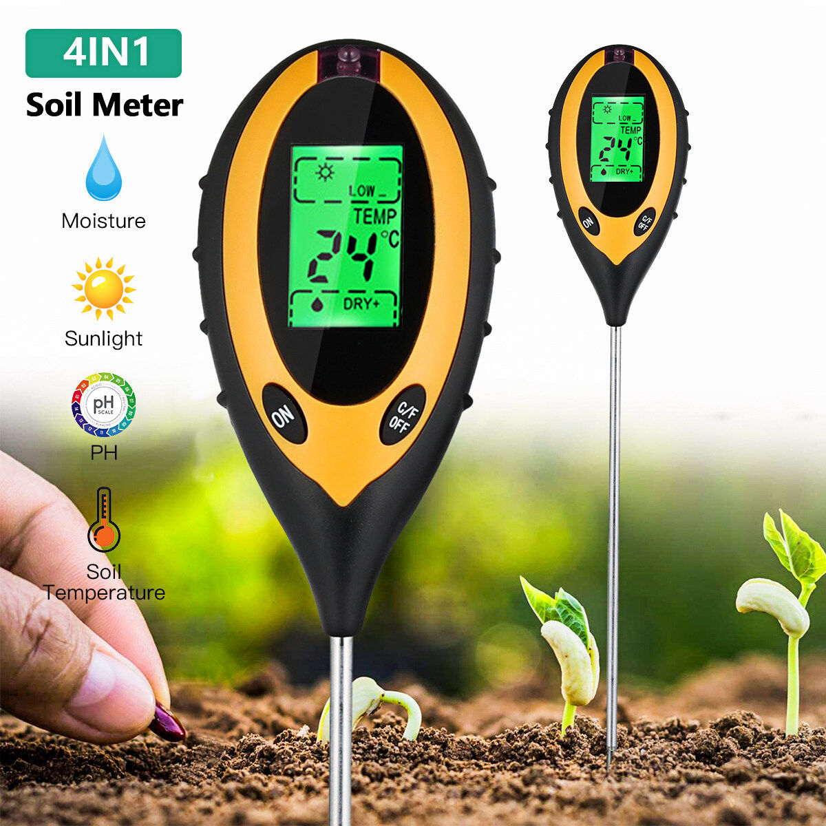 Máy Đo Độ pH Đất, thiết bị đo PH đất 4-1 (PH, độ ẩm, ánh sáng, nhiệt độ) - LAMJAD
