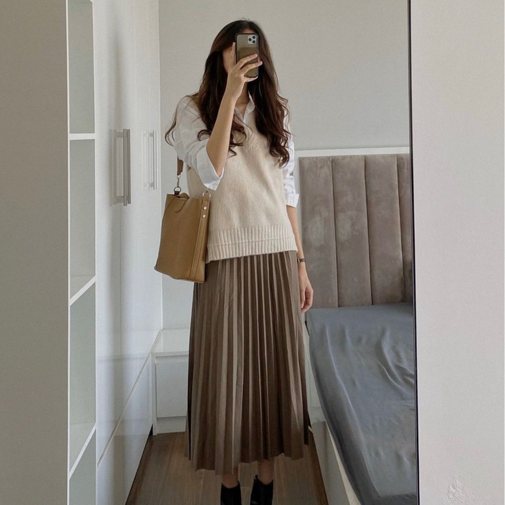 Áo Gile Nữ Len Cổ V Daski Áo Len Mỏng Trơn 3 Màu