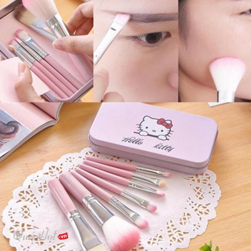 Bộ cọ trang điểm 7 món kitty hộp thiếc