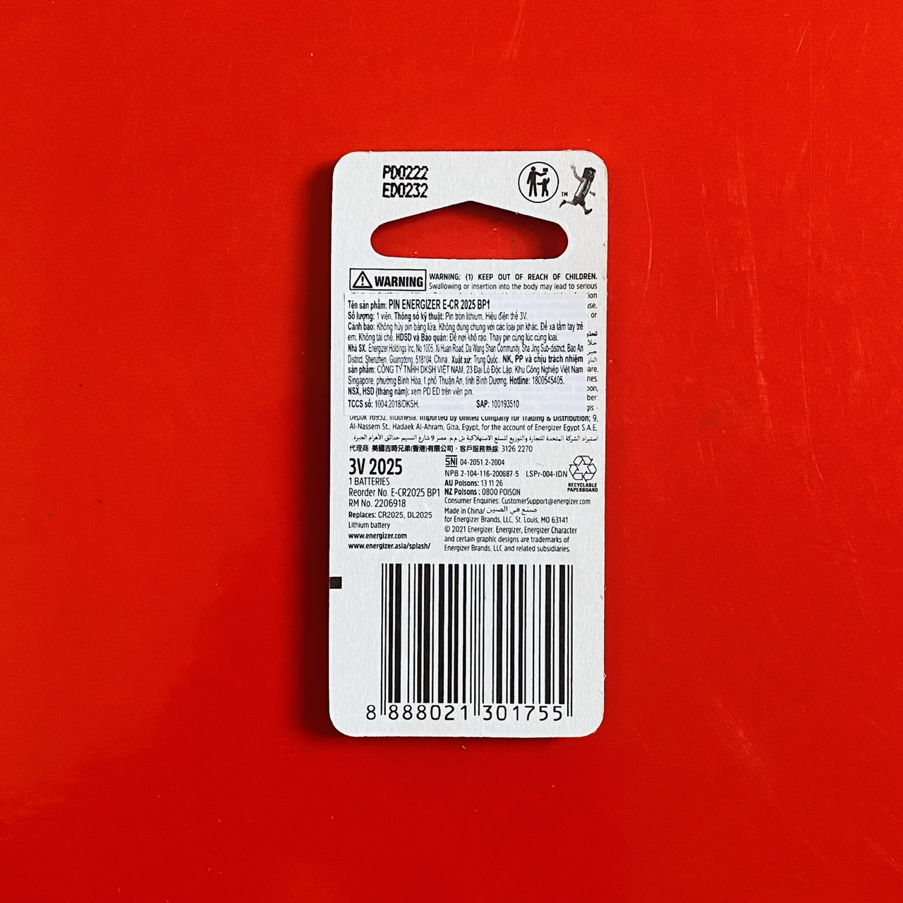 Pin 3V Lithium CR2025 Energizer vỉ 1 viên