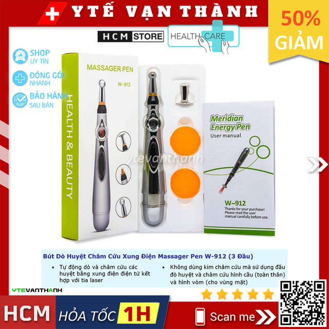 ✅ Bút Dò Huyệt Châm Cứu Xung Điện Massager Pen W-912 (3 Đầu) -VT0090 - Y Tế Vạn Thành