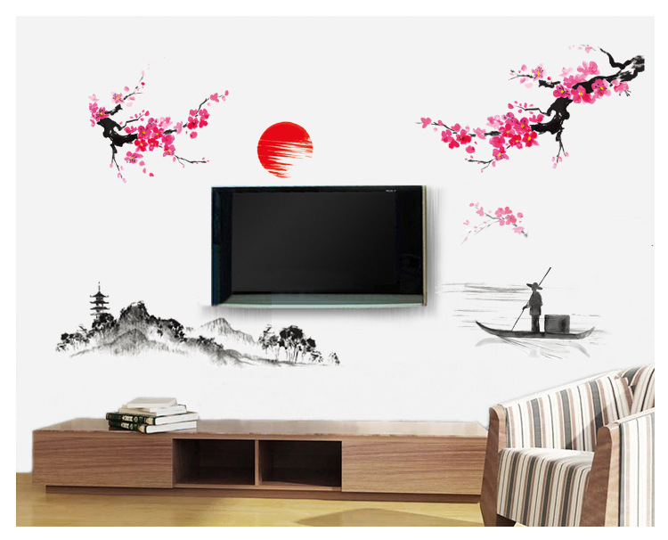 Decal trang trí tết cành đào sơn thủy decal dán kính decal tết decal trang trí nhà cửa