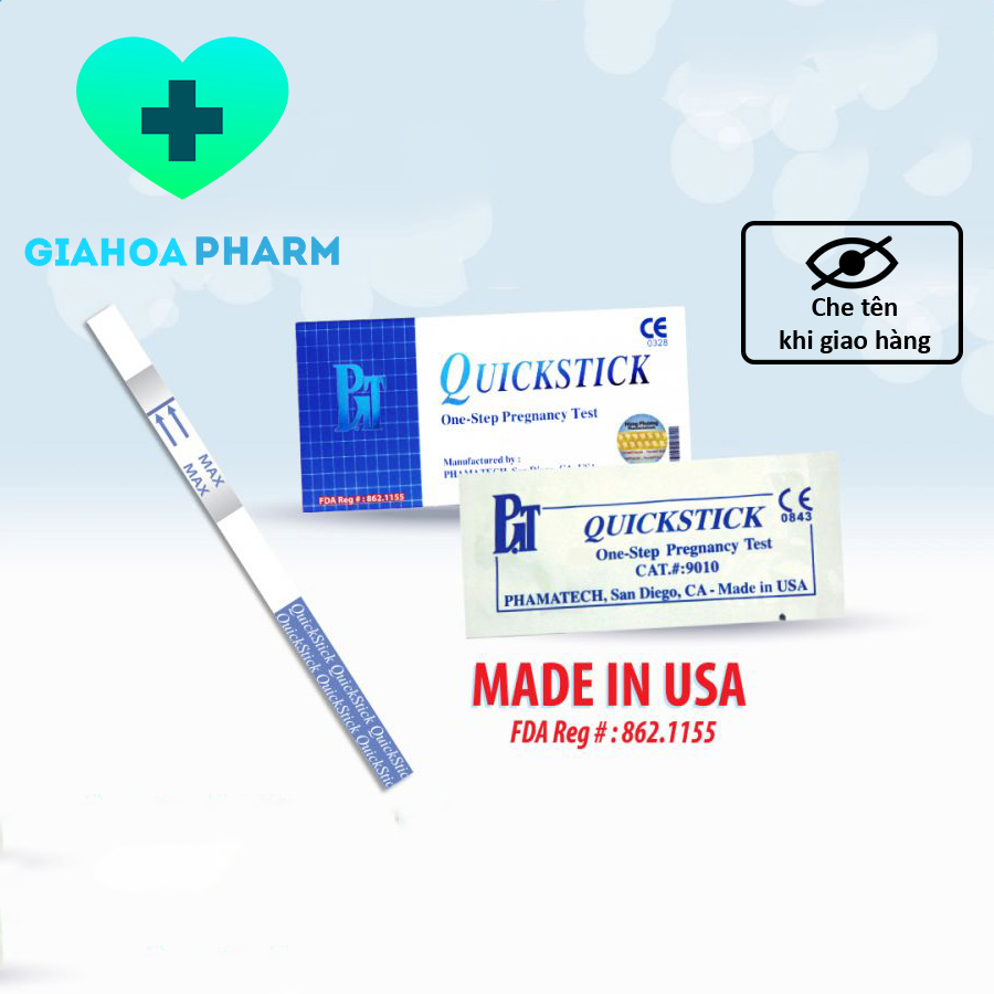 [HCM] [CHÍNH HÃNG] Que thử thai Quickstick (Mỹ) HCG Pregnancy test Dụng cụ phát hiện thai sớm, nhanh, chính xác [CHE TÊN]