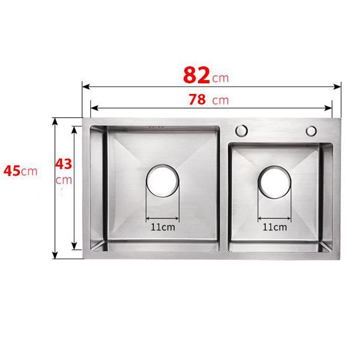 Chậu rửa bát đôi INOX [82cm x 45cm] + Rổ điều chỉnh thước + Xiphong KB-7002