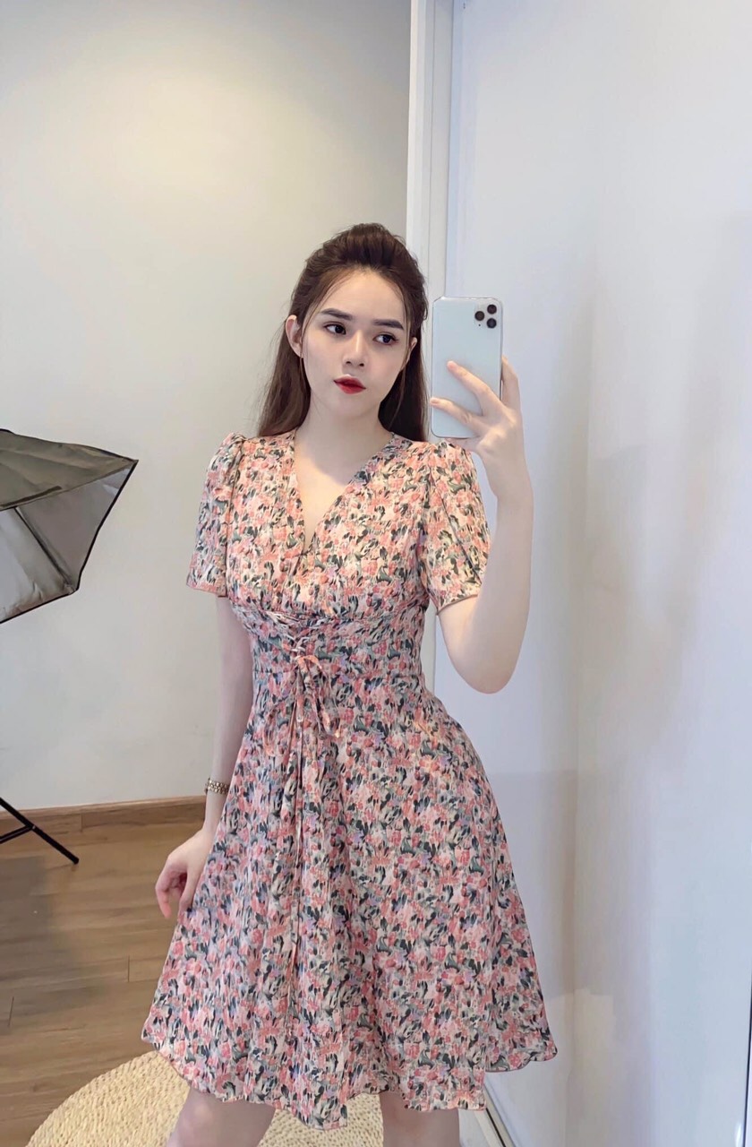 ĐẦM VOAN DỰ TIỆC CỔ TIM NHÚN EO RẤT LÀ TÔN DÁNG ĐẸP THỜI TRANG - MTB