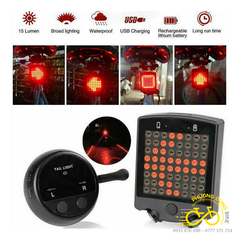 Đèn sau 64 Led xi nhan xe đạp có điều khiển Wireless Remote