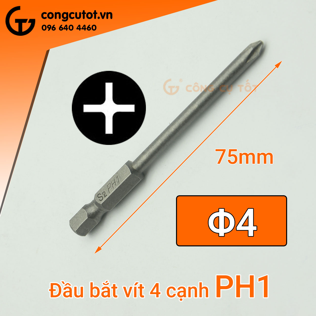 Đầu bắt vít 4 cạnh PH1 dài 50mm, 65mm, 75mm