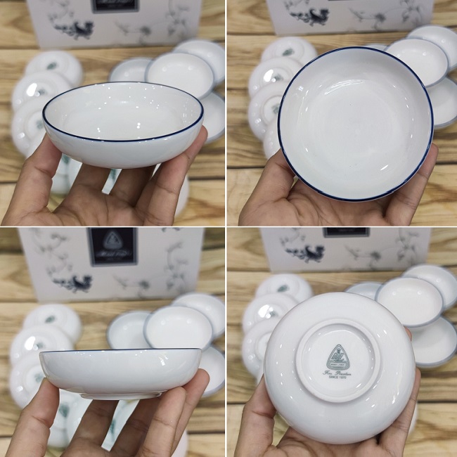 Chén đựng nước chấm viền chỉ xanh sứ Minh Long - chén đựng nước chấm sứ minh long
