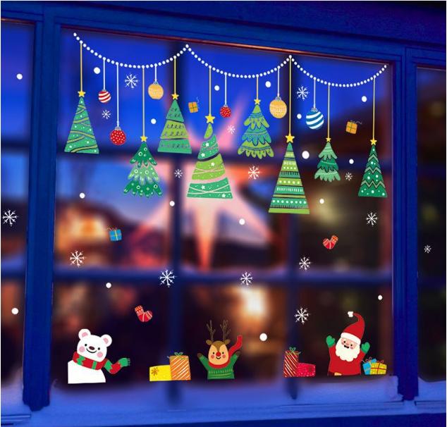 Decal trang trí Noel - Rèm Dây Cấy Thông Xanh