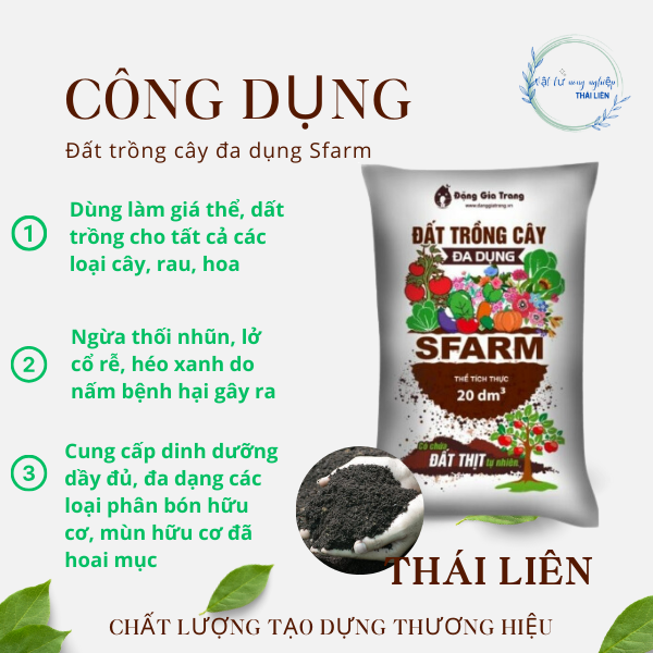 [Túi chiết 2kg] Đất trồng cây đa dụng Sfarm có chứa đất thịt tự nhiên