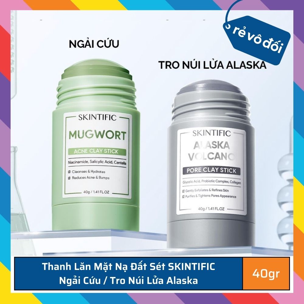 Thanh Lăn Mặt Nạ Đất Sét SKINTIFIC Ngải Cứu / Tro Núi Lửa Alaska 40gr