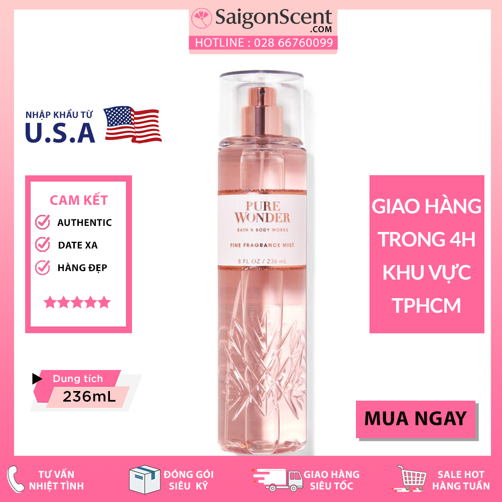 [SaigonScent] Xịt thơm toàn thân Bath & Body Works Body Mist - Pure Wonder ( 236mL )