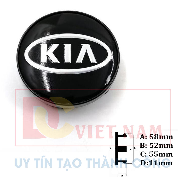 1 chiếc logo chụp mâm bánh xe ô tô, xe hơi Kia đường kính 58mm KIA-58VT( Màu đen Viền Trắng)