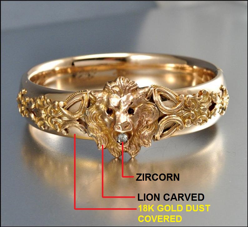 [HCM]Nhẫn Nam Nữ Phong Thủy Kiểu cổ Khắc Hình Sư Tử đính đá Zircorn Mạ vàng 18K Chất liệu titanium Kèm hộp đựng lót Nhung nỉ.
