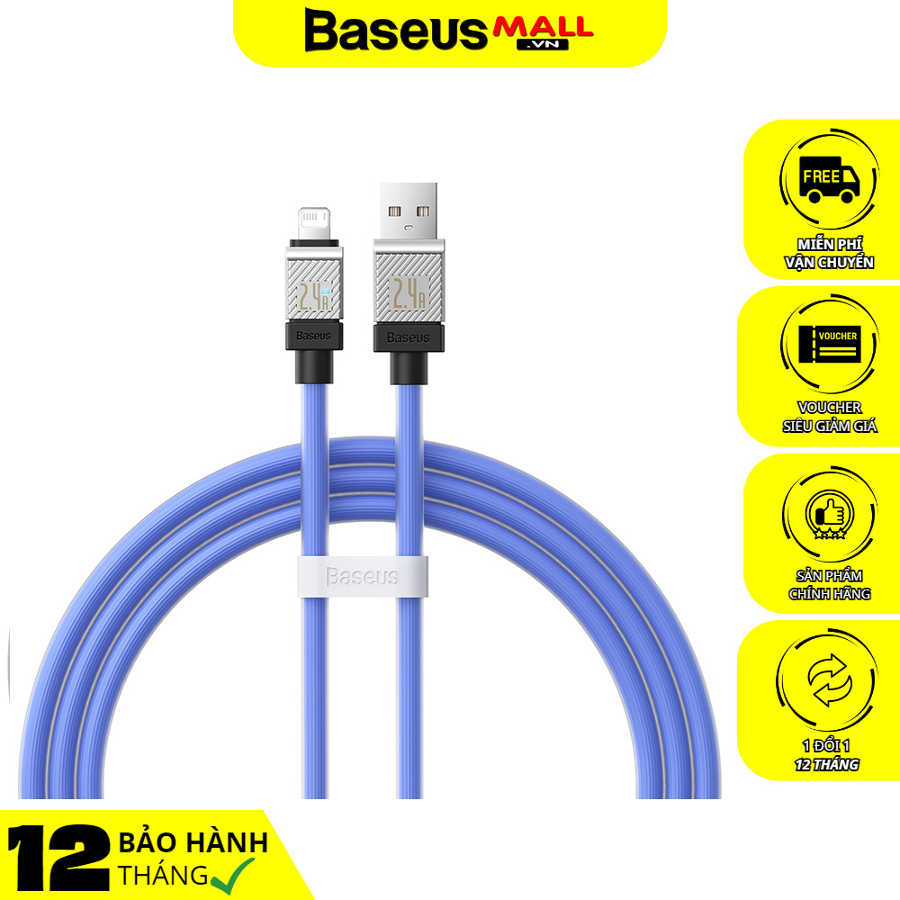 Cáp Sạc Baseus CoolPlay 2.4A USB to Ln | Đầu Hợp Kim Kẽm, Dây TPE Dày 6mm Cao Cấp