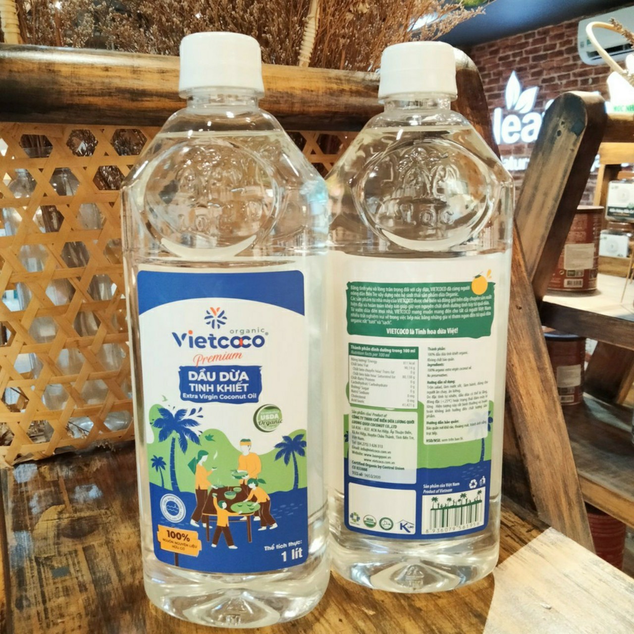 Dầu Dừa Tinh Khiết Ép Lạnh Organic Vietcoco Chai 1 Lít